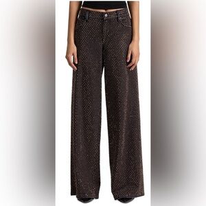 Alice + Olivia Amazing Low Rise Embellished Wide Leg Jeans in Den Lack